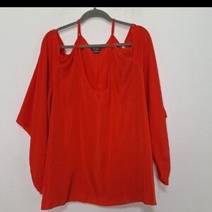 Dots Red Romantic Coquette Kimono Sleeve Cold Shoulder Pullover Blouse Size 3X